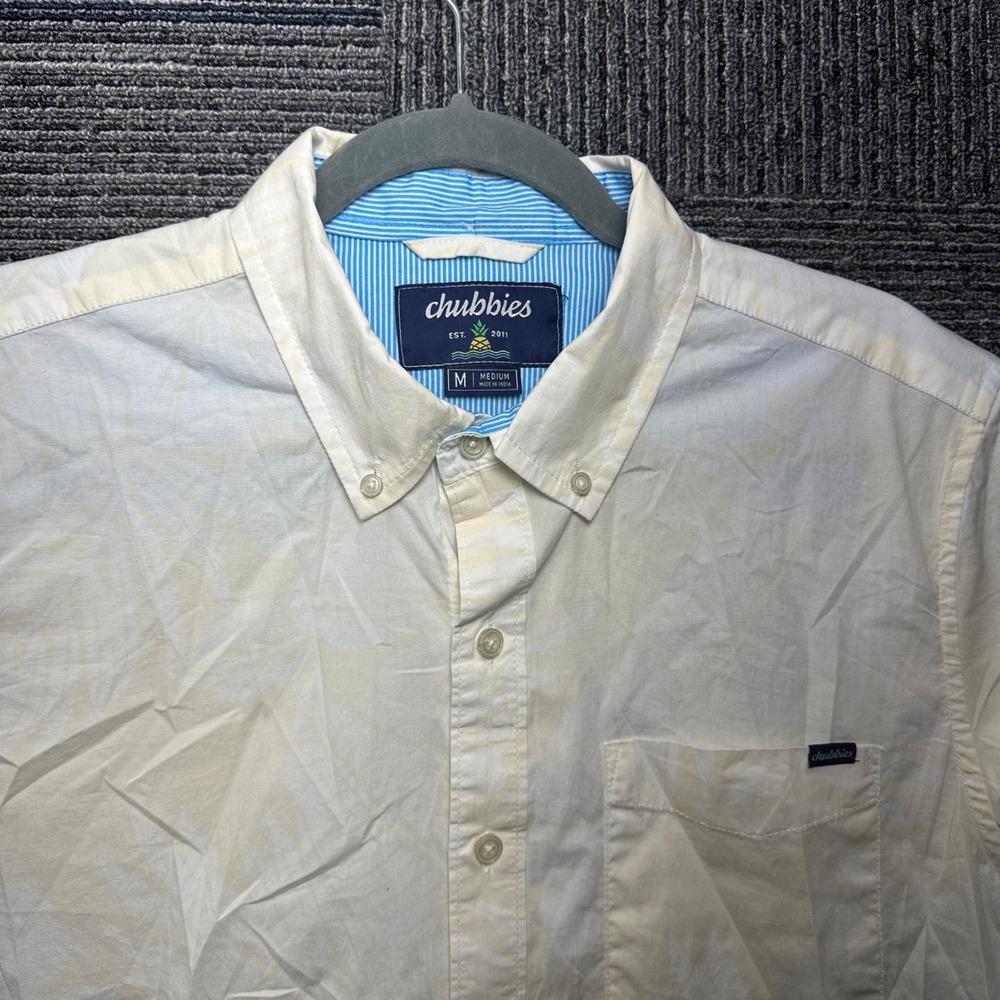 Chubbies Mens Medium Button Down Shirt Short Sleeve White Casual
